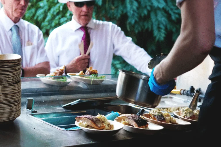 salmon main meal being served