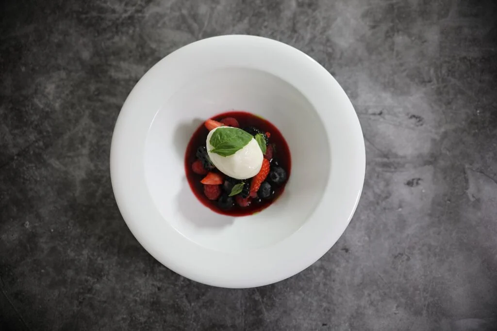Fruit dessert with ice cream